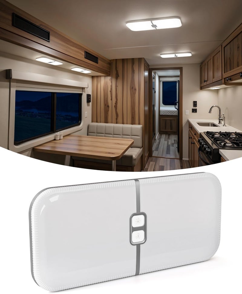 DFGOTOP 12V LED Light, RV Ceiling Dome Light 204 LEDs Camper Lights Dimmable Warm Cool Natural White for RV Caravan Motorhome Enclosed Cargo Trailer Camper Truck Lorry Van Boat Car - Image 1